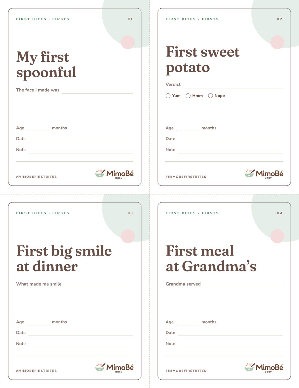 Page 3 of 5 from First Bites Milestone Cards