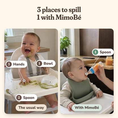 3 places to spill with a bowl and spoon, 1 with the MimoBé squeeze spoon